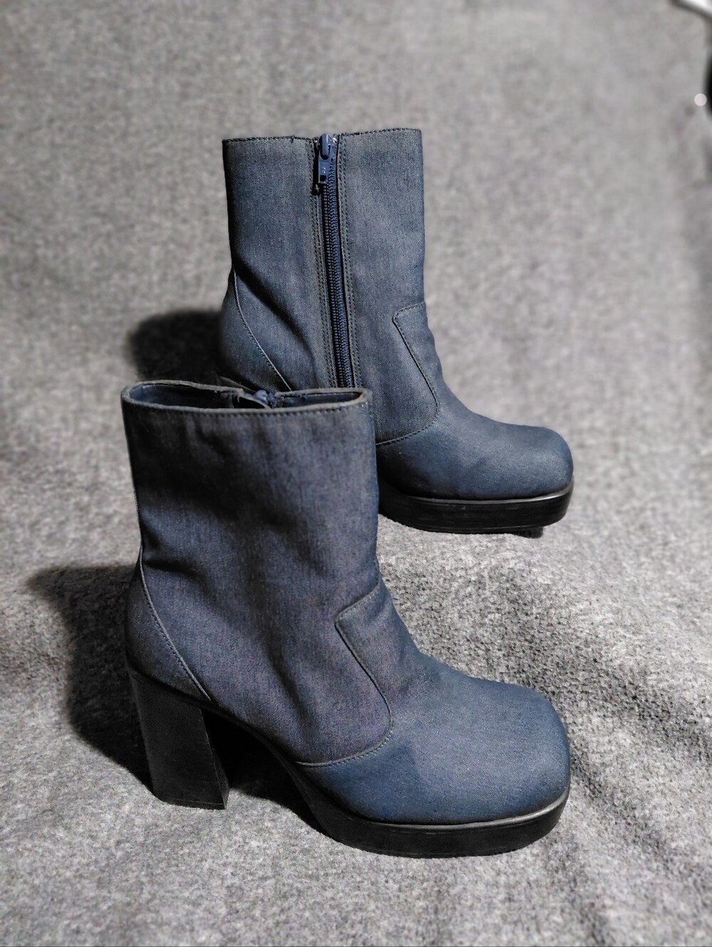 Vintage Y2k Women's Blue Denim Platform Ankle Boots by Bee Fly Sz 7
